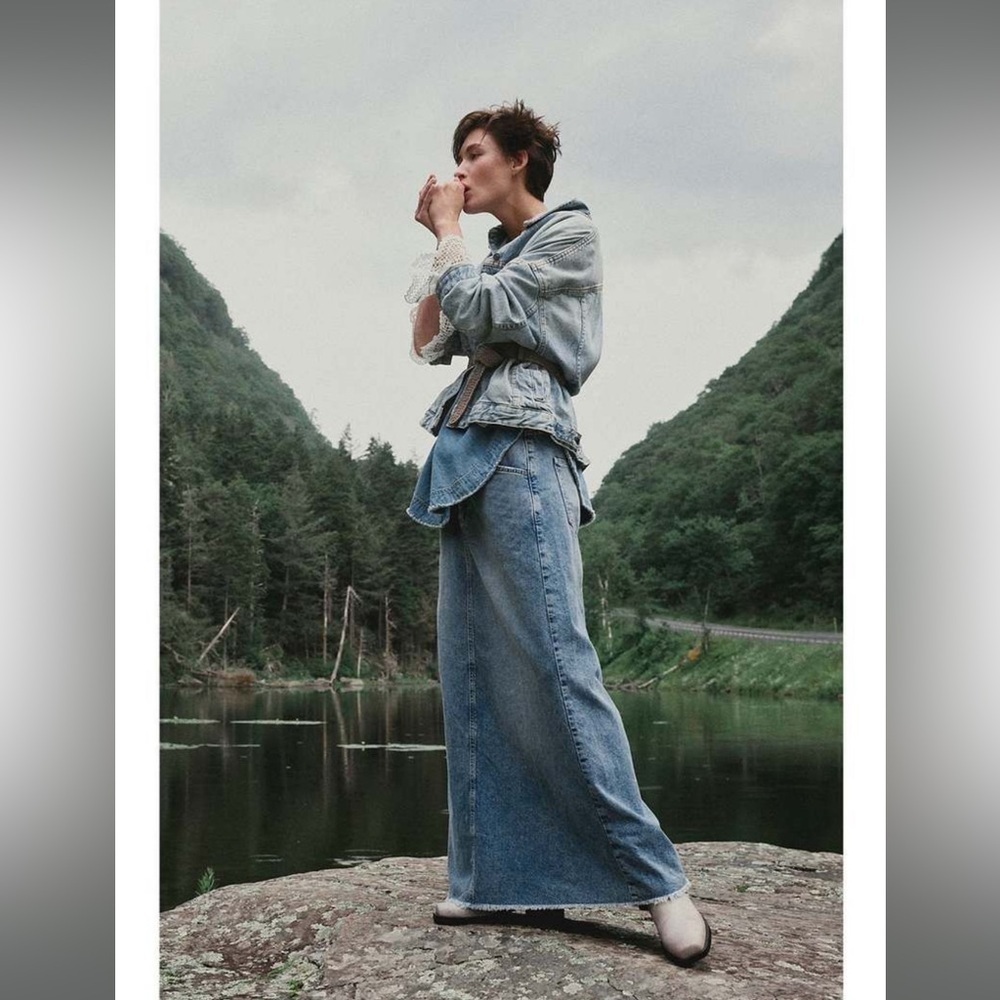 New Free People Come As You Are Denim Maxi Skirt - Picture 8 of 8